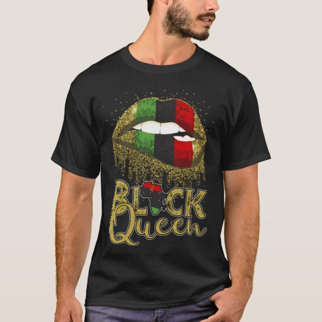 Camiseta Black Queen Lips  Red Green African American Flag (Anverso)