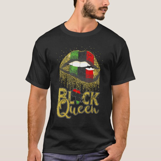 Camiseta Black Queen Lips Red Green African American Flag (Anverso)
