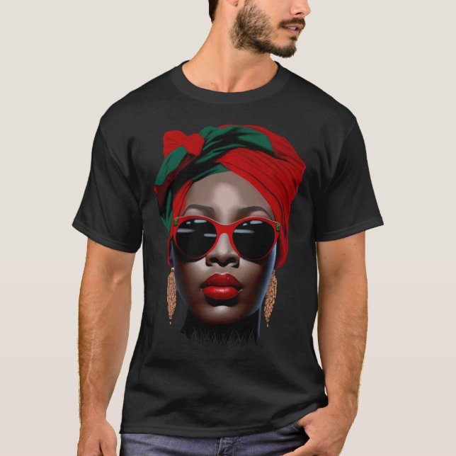 Camiseta Black Queen Melanin Earrings Lips Cute Black Histo (Anverso)