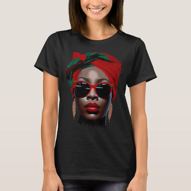 Camiseta Black Queen Melanin Earrings Lips Cute Black Histo (Anverso)