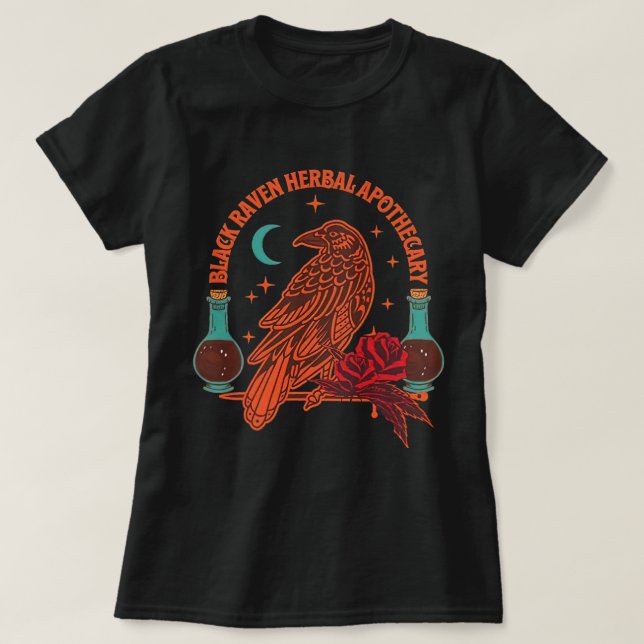 Camiseta Black Raven Herbal Apothecary Potions Magic (Diseño del anverso)