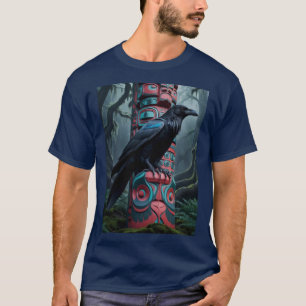 Camiseta Black Raven y Totem Pole Wildlife Art