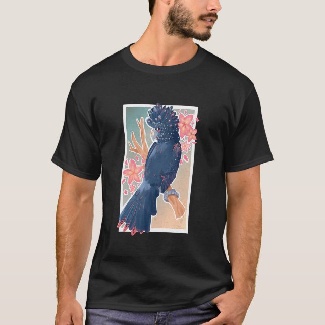 Camiseta Black Red Tailed Cockatoo Parrot Bird with Plumeri (Anverso)