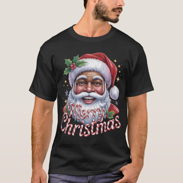 Camiseta Black Santa Claus Merry Christmas Shirt African Am (Anverso)