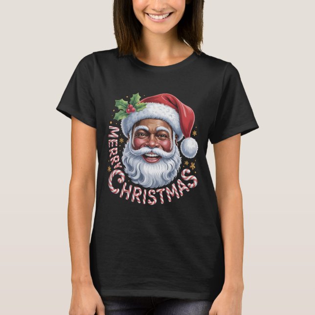Camiseta Black Santa Claus Merry Christmas Shirt African Am (Anverso)