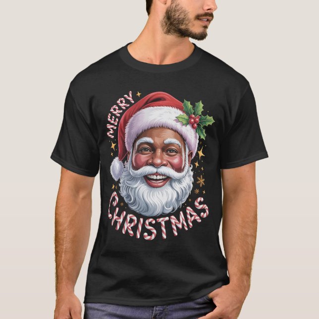 Camiseta Black Santa Claus Merry Christmas Shirt African Am (Anverso)