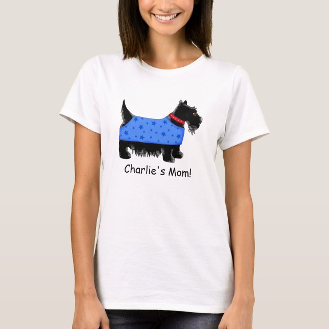 Camiseta Black Scottie Terrier Dog Blue Name Personalizado (Anverso)