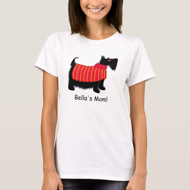 Camiseta Black Scottie Terrier Dog Red Name Personalizado (Anverso)