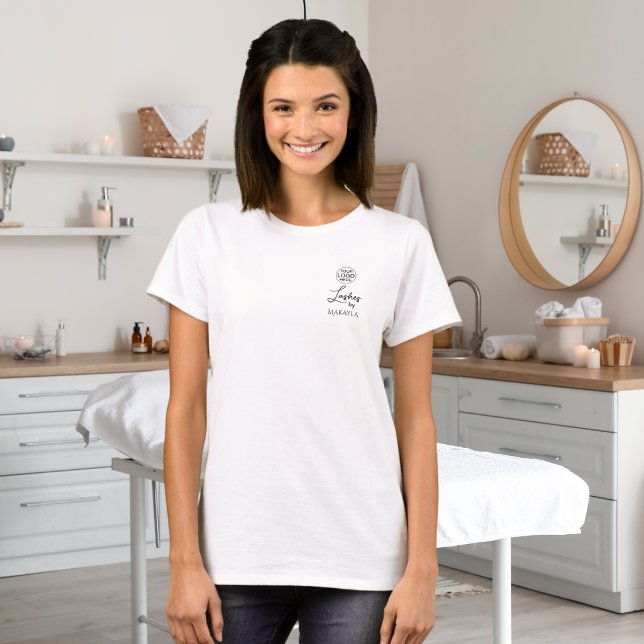 Camiseta Black Script Employee Name Business Logo Lashes (Subido por el creador)