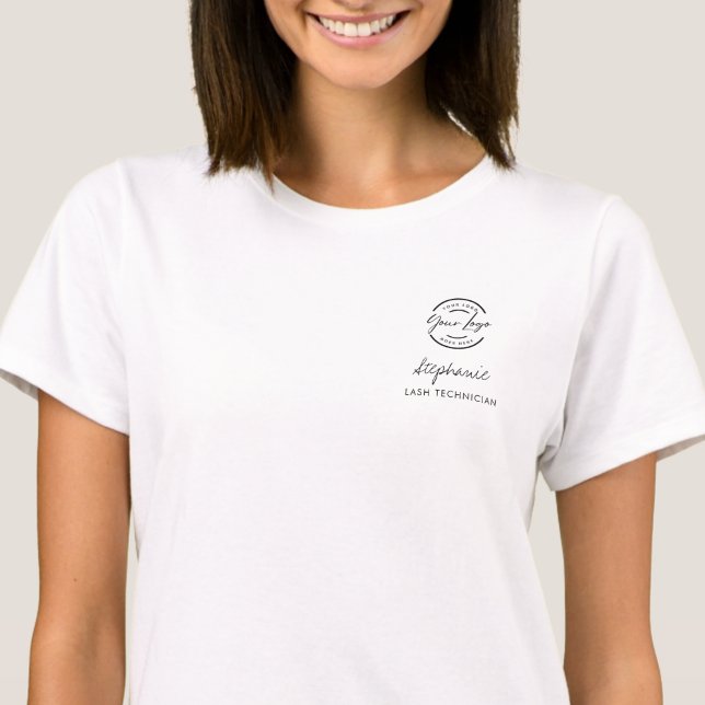 Camiseta Black Script Employee Name Business Logo Lashes (Subido por el creador)
