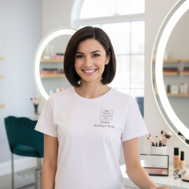 Camiseta Black Script Employee Name Business Logo Makeup (Subido por el creador)