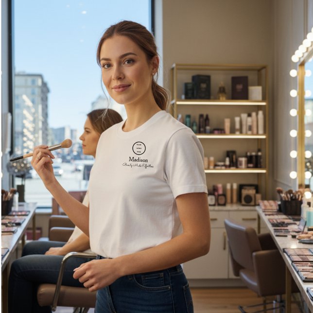 Camiseta Black Script Employee Name Business Logo Makeup (Subido por el creador)
