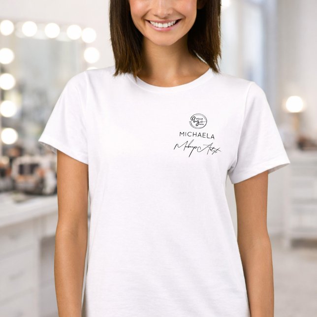 Camiseta Black Script Employee Name Business Logo Makeup (Subido por el creador)