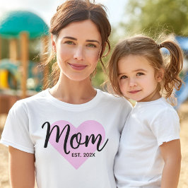 Camiseta Black Script Pink Heart Establecido Fecha Mamá Neg