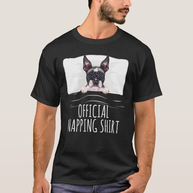 Camiseta Black Sleep Mask Boston Terrier Napping Oficial (Anverso)