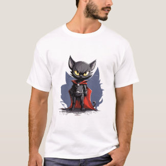 Camiseta Black Superhero Cat with Red Cape T-Shirt