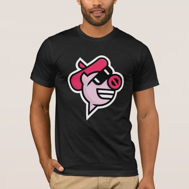 Camiseta Black T con el logo de Comedy Pigs (Anverso)