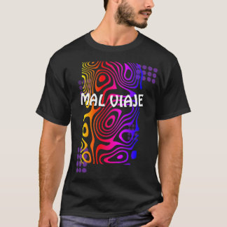 Camiseta Black t-shirt with multicolored design.