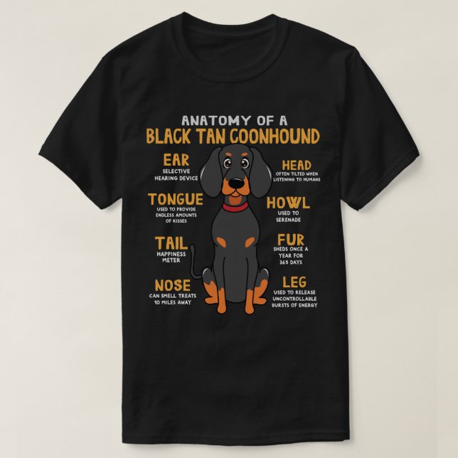Camiseta Black Tan Coonhound Anatomy Funny Dog Mom Dad Cute (Diseño del anverso)