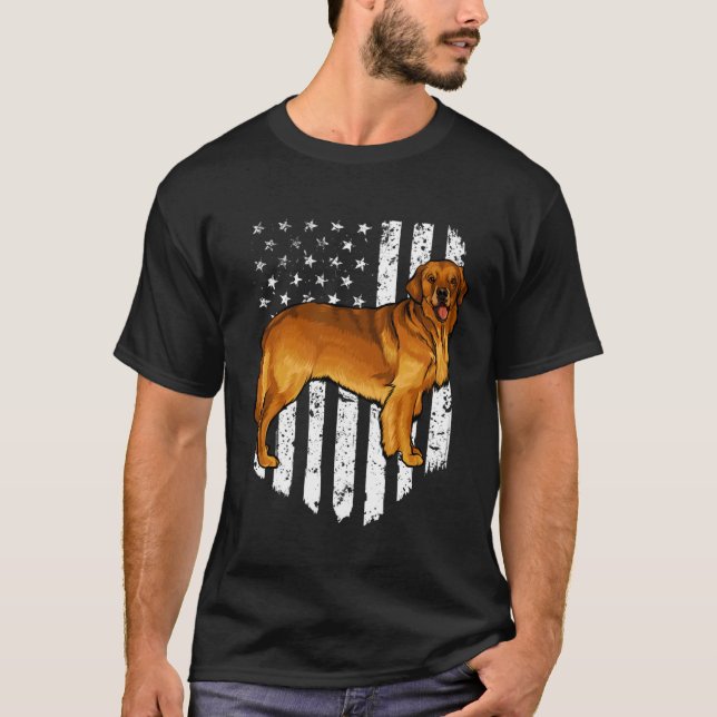 Camiseta Black White American Flag Golden Retriever 4th Of  (Anverso)