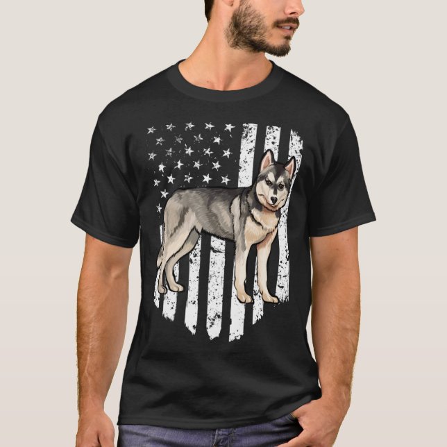 Camiseta Black White American Flag Siberian Husky 4th Of Ju (Anverso)