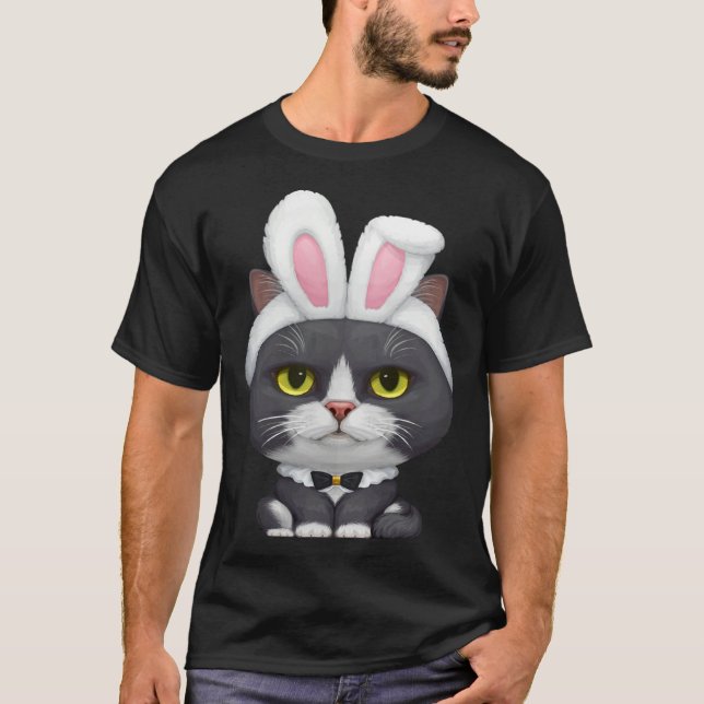 Camiseta Black & White Cat in the Easter Bunny Costume (Anverso)