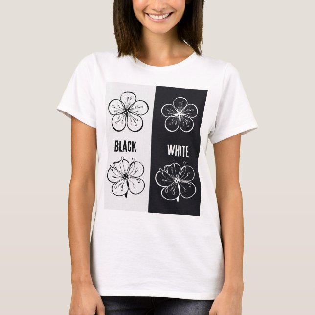 Camiseta Black  White Floral Contrast Art | Minimalist (Anverso)