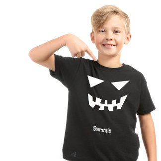 Camiseta Black White Halloween Scary Face Custom Name Kids