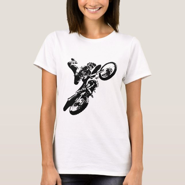 Camiseta Black White Pop Art Motocross Motoryle Sport (Anverso)