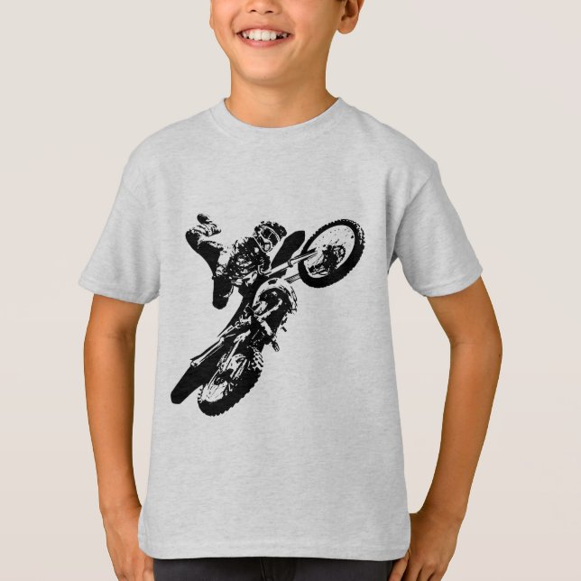 Camiseta Black White Pop Art Motocross Motoryle Sport (Anverso)