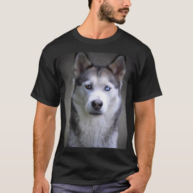Camiseta Black white Siberian Husky dog face (Anverso)