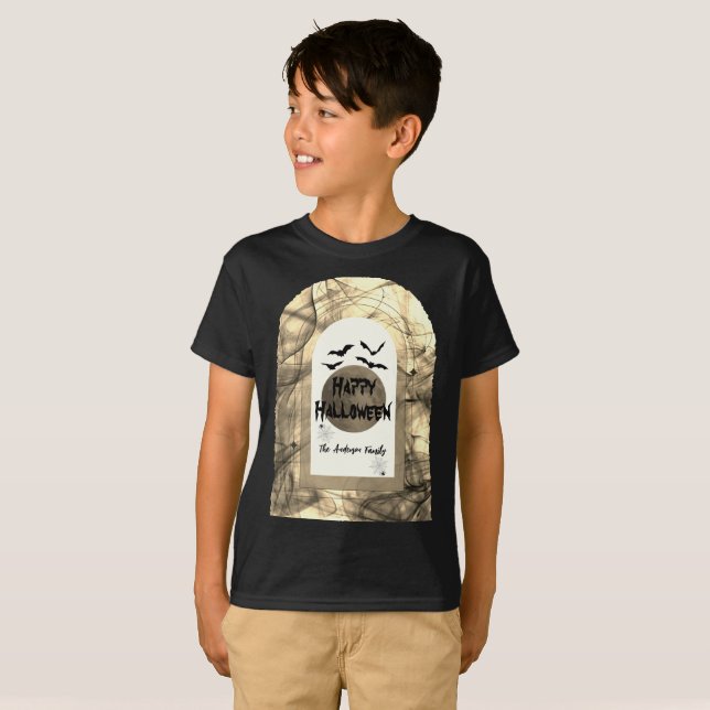Camiseta Black & White Spooky Mateo Felices Niños Halloween (Anverso completo)