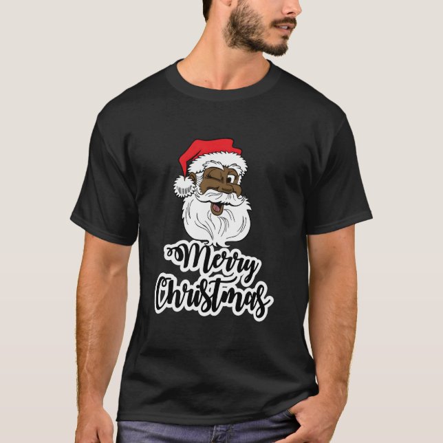 Camiseta Black Winking Santa Merry African American Santa (Anverso)