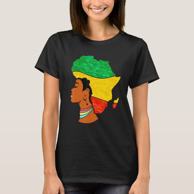 Camiseta Black Woman Africa Map Africa Flag Melanin Black H (Anverso)