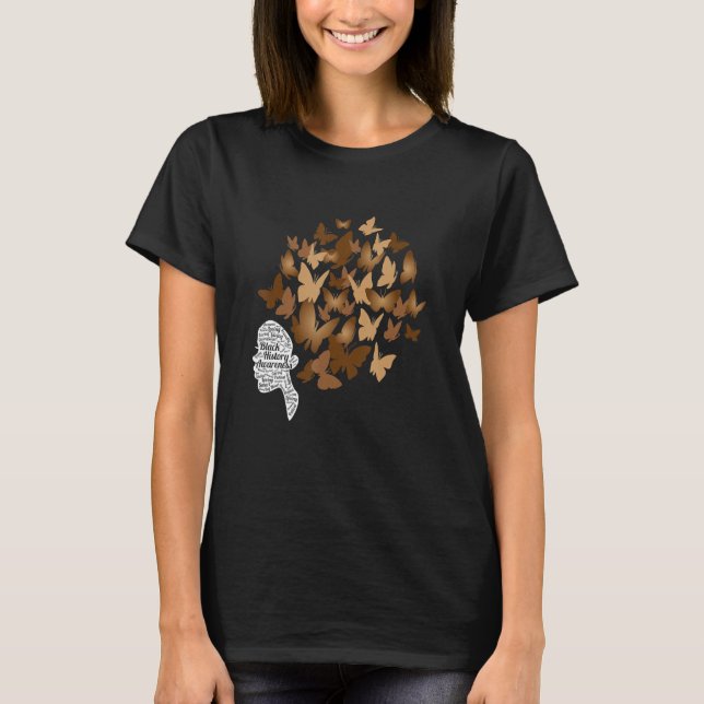 Camiseta Black Woman Afro Butterfly Cool Black History Mont (Anverso)