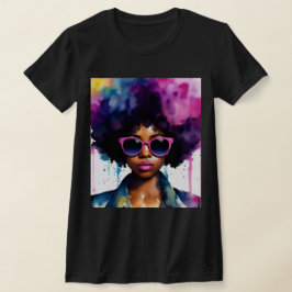 Camiseta Black Woman Afro Hair y gafas de sol Arco iris