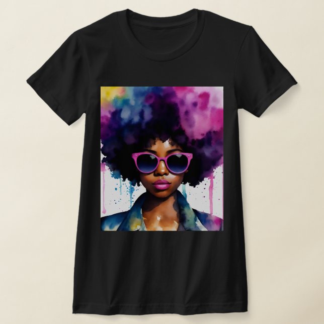 Camiseta Black Woman Afro Hair y gafas de sol Arco iris (Distribución)