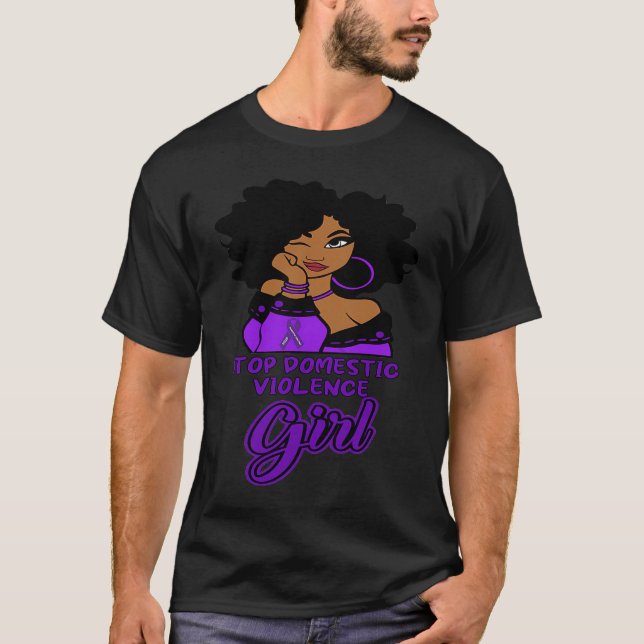 Camiseta Black Woman Afro In October We Wear Purple Domesti (Anverso)