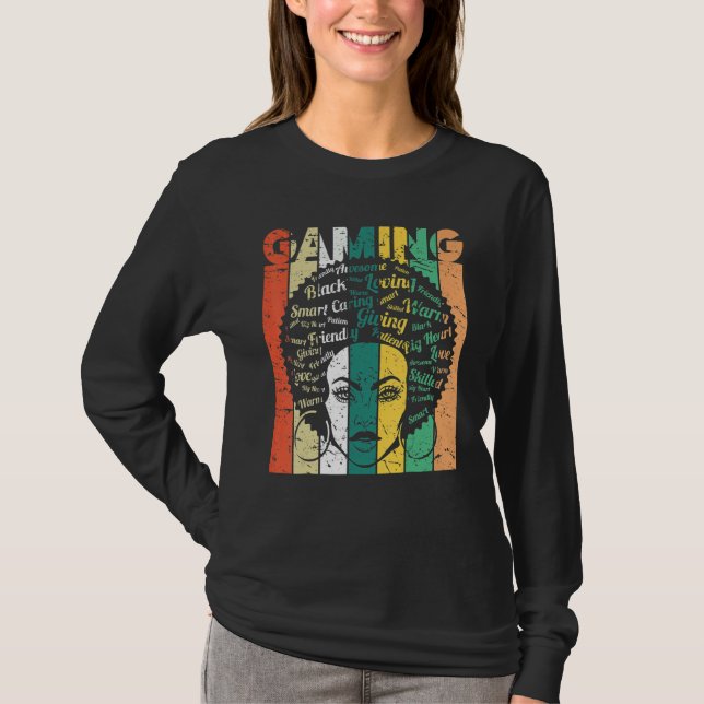Camiseta Black Woman Gaming Afro Retro Cool Black History M (Anverso)