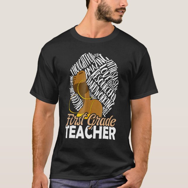 Camiseta Black Woman History Month First Grade Teacher Mela (Anverso)