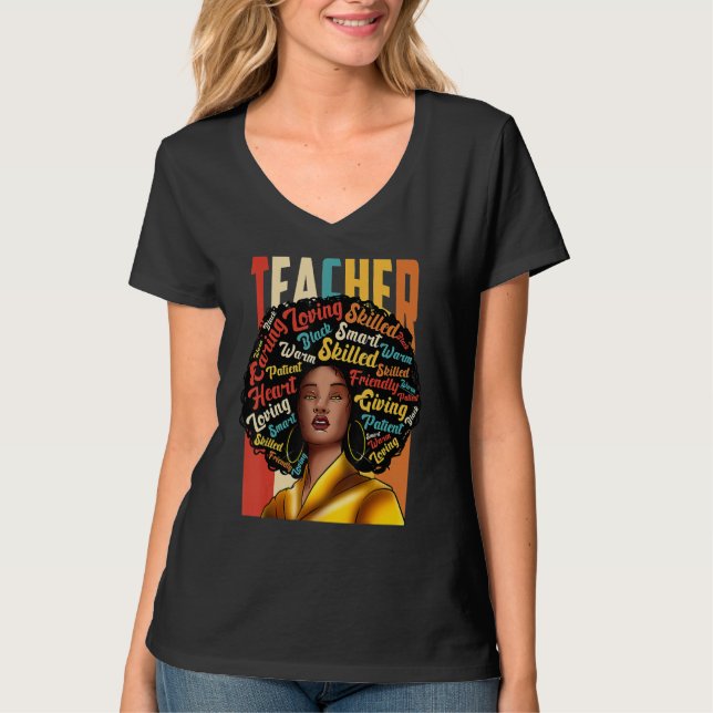 Camiseta Black Woman Teacher Afro Black History Month_2 (Anverso)