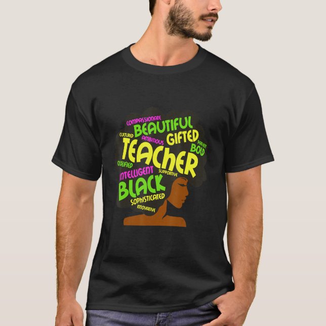 Camiseta Black Woman Teacher Afro Retro Black History Month (Anverso)