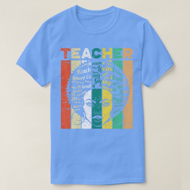 Camiseta Black Woman Teacher Afro Retro Black History Month (Diseño del anverso)