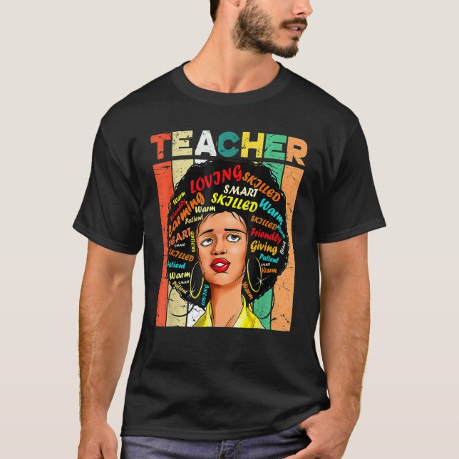 Camiseta Black Woman Teacher Afro Retro Black History Month (Anverso)