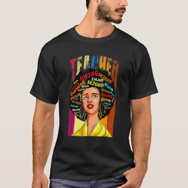 Camiseta Black Woman Teacher Afro Retro Black History Month (Anverso)
