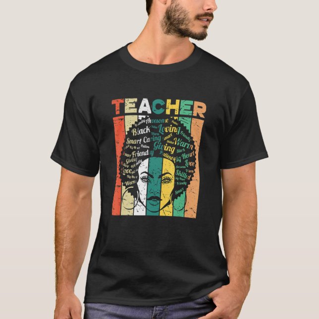 Camiseta Black Woman Teacher Afro Retro Black History Month (Anverso)