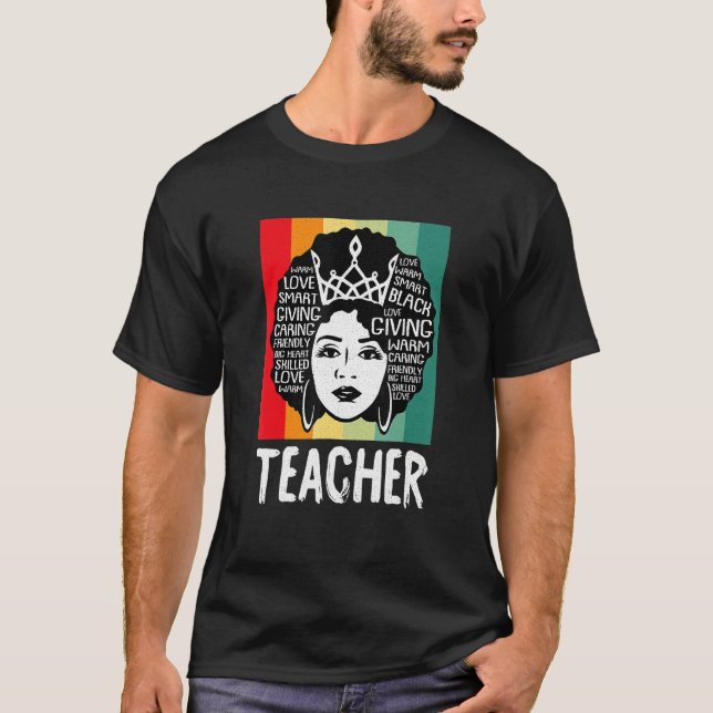 Camiseta Black Woman Teacher Afro Retro Black History Month (Anverso)