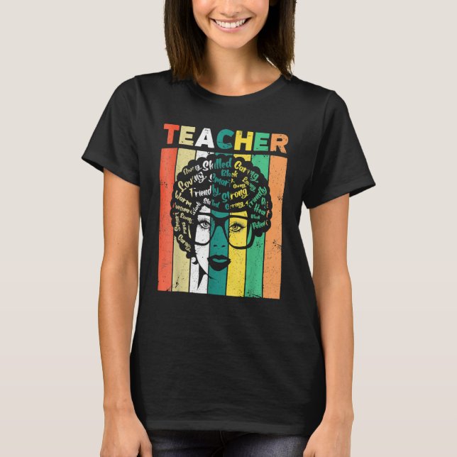 Camiseta Black Woman Teacher Afro Retro Black History Month (Anverso)