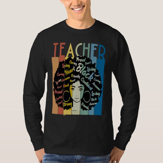 Camiseta Black Woman Teacher Afro Retro Cool Black History  (Anverso)