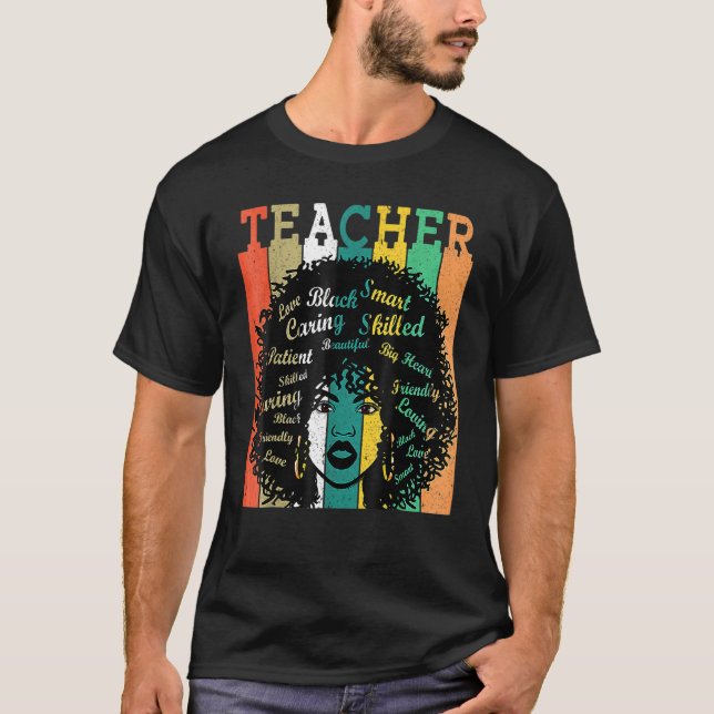 Camiseta Black Woman Teacher Afro Retro Matching Black Hist (Anverso)